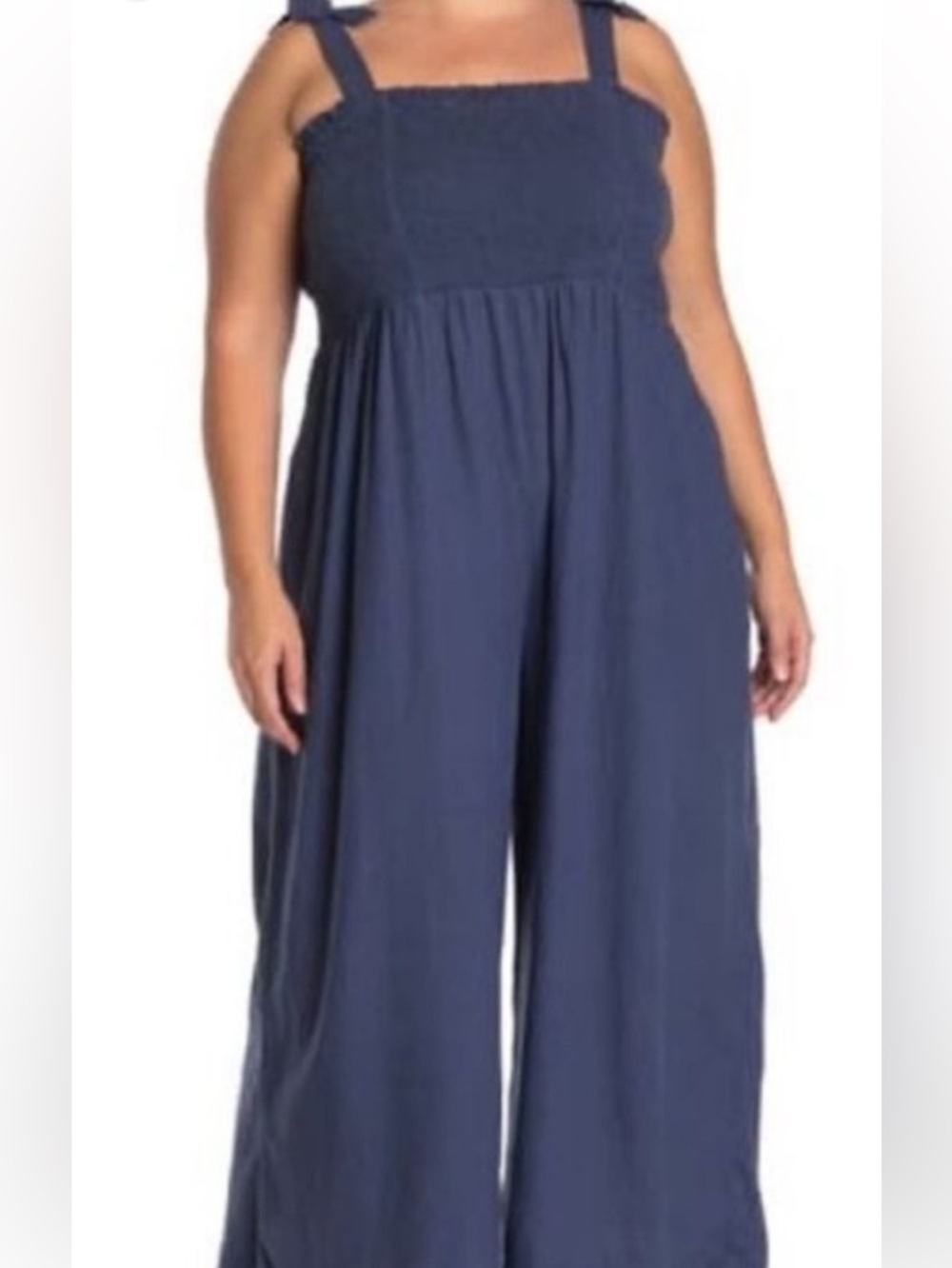 New Susina Blue Smocked Wide Leg Jumpsuit Romper 1X ~ New with Tags - Picture 5 of 5
